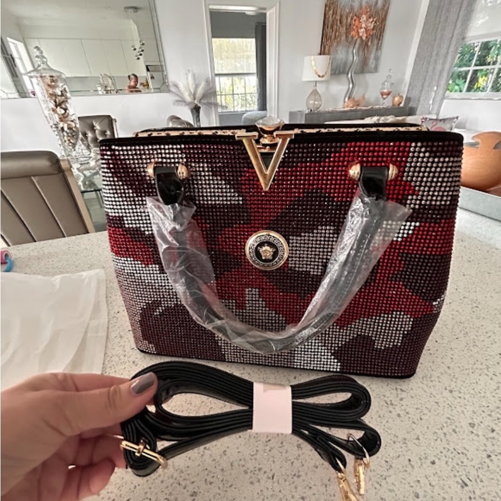 Gem stone Gianni Handbag with Gold Accents unique standout to purse collection .